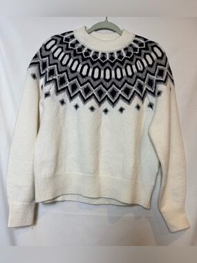 H&M Nordic Crewneck Sweater - White with Black Pattern S
